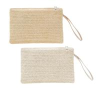 FUIPVGI 2 bolsas de mano de paja para mujer bolsa de playa de verano, cartera con cremallera, bolsos bohemios, bolso de mano de paja para mujeres y niñas., 2 unidades., 24 * 16 * 2