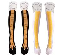 FUIPVGI 2 Pares Calcetines de Patas de Pollo Locos Divertidos, Cálidos de Invierno de Dibujos Animados, Talla Única (Blanco, Negro)