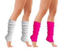 FUIPVGI 2 Pares Calentadores Piernas Mujer, Calentadores Largos de Ballet de Punto para Mujer y Niña, Calentadores de Invierno para Yoga Ballet Danza (Blanco, Rojo rosa)