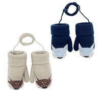 FUIPVGI 2 Pares Manoplas de Punto de Invierno para Bebés, Lindos Guantes con Forro Polar Cálido de Zorro con Forro Peludo para Colgar en el Cuello para Niñas y Niños de 1 a 3 Años (2 colores)