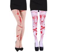 FUIPVGI 2 Pares Medias Blancas Manchadas de Sangre, Medias con Manchas de Sangre, Medias Blancas con Sangre, Mujer Manchado de Sangre Medias para Festivales de Zombies (blanco, color de piel)