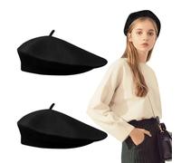FUIPVGI 2 Piezas Boina Francesa Estilo Francés Clásicas Lana Boina Gorro para Mujeres Clásico Francesa Vintage Otoño Invierno, Mujer Redondo Beret, Talla única (Negro)