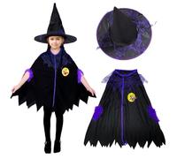 FUIPVGI 2 Piezas Capa de Halloween para Niños,Conjunto de Disfraz de Mago,Capa de Parca,Sombrero de Mago Puntiagudo para Niños Niñas,Vampiros de Halloween Juegos de Rol (2 Piezas)