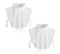 FUIPVGI 2 Piezas Cuello Falso Desmontable Collar Falso de Dama Falsa Media Camisa Mitad Camisa Desmontable Camisa Mujer Cuello Camisa Falsos Mujer Collar Falso Algodón, Talla única (Blanco)