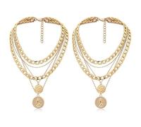 FUIPVGI 2 Piezas Gargantilla Gruesa con Capas Doradas, Collar Punk Chunky con Capas de Cadena Exageradas Estilo Punk, Collar Cubano de Capas de Oro Collar de Cadena Gruesa Punk para Mujeres y Niñas