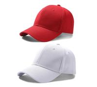 FUIPVGI 2 Piezas Gorra Blanco y Rojo de Beisbol Hombre y Mujer, Ajustable Sombrero de Sol Gorra de Béisbol, Gorra con Visera para Casuales Running Golf Tenis Camping (Blanco, Rojo)
