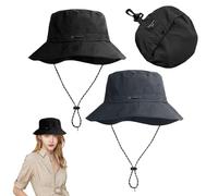 FUIPVGI 2 Piezas Gorro de Escalador,Sombrero Impermeable Sombreros de sol para Hombres Mujeres,Sombrero Portátil y Almacenable con Cordón Ajustable para Camping Jardinería Pesca Senderismo(Negro Gris)