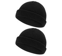 FUIPVGI 2 Piezas Gorro para Hombre de Invierno, Gorra de Béisbol Retro Trawler Unisex, de Pescador, de Punto Con Puños, Elástico Con Borde Enrollable Suave (Negro)