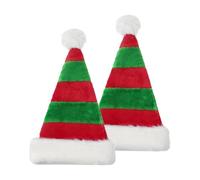 FUIPVGI 2 Piezas Gorros papa Noel,Gorro de Papá Noel de Felpa,Gorro de Papá Noel para Adultos Unisex,Diadema Navideña a Rayas Rojas y Verdes para las Fiestas de Año Nuevo(2 Piezas)