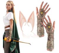 FUIPVGI 2 Piezas Orejas de Elfo, Orejas De Elfo Cosplay, Renacimiento Elf Ropa Accesorios, Elfo Encaje Guantes, Orejas de Duendes Hadas, para Halloween Navidad Temática Elf Bar Boda (Beige-Marrón)
