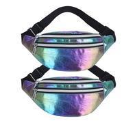 FUIPVGI 2 Piezas Riñonera Mujer Hombre, Riñonera Mujer Moda Impermeable Riñonera Deportiva riñonera running, Ajustable Bolsa de Cinturón Riñonera Holográfica para Viajes Correr Senderismo (Multicolor)