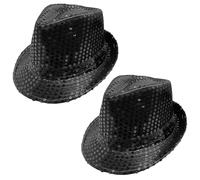 FUIPVGI 2 Piezas Sombrero de Lentejuelas, Sombrero de Baile Jazz Disfraz, Vestido de Discoteca Accesorio, Chistera Glitter Unisex para Carnaval Disfraz Fiesta de Disfraces, Fiesta Temática (Negro)