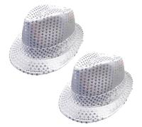 FUIPVGI 2 Piezas Sombrero de Lentejuelas Sombrero de Baile Jazz Disfraz, Vestido de Discoteca Accesorio, Chistera Glitter Unisex para Carnaval Disfraz Fiesta de Disfraces, Fiesta Temática (Plata)