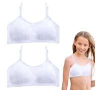FUIPVGI 2 Piezas Sujetador Niña, Sujetador de Niña Algodó, Sujetador Deportivo Niñas con Ajustable y Almohadillas, Top Sin Aros, Bralette Camiseta de Tirantes, para 10 a 16 años(Blanco, Talla única)