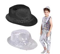 FUIPVGI 2 Sombreros de Discoteca con Lentejuelas - Fedora de Lentejuelas para Fiestas - Sombrero Hip-Hop para Disfraces - Accesorio Brillante para Cowboy y Mardi Gras (Talla Única 2 Unidades)