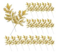 FUIPVGI 20 piezas de decoración dorada para árbol de Navidad, follaje con purpurina para árbol de Navidad, púas de hojas de Navidad artificiales para decoraciones de corona de Navidad, festivales y