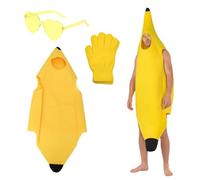 FUIPVGI 3 Piece Divertido Disfraz De Plátano para Adultos Disfraces Fruta con gafas y guantes, Disfraz Plátano Adulto Hombr Mujer Fruta Unisex, para carnaval, Halloween y cosplay (Amarillo)