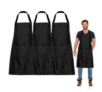 FUIPVGI 3 Piezas Chef Delantal de Cocina Impermeable Con 2 Bolsillos, Barbacoa Con Correas Largas para Cocinar, Hornear, Restaurante, Jardinería (Negro)