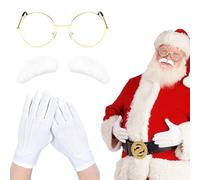 FUIPVGI 3 Piezas Disfraz de Papá Noel, Accesorios de Disfraz de Papá Noel, Gafas de Papá Noel, Cejas Blancas, Guantes, Accesorios de Vestir para Navidad, Disfraz de Navidad (Blanco)