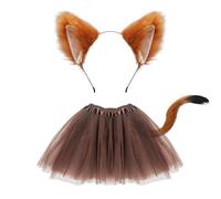 FUIPVGI 3 Piezas Disfraz Zorro Incluido Diadema con Orejas de Zorro Falsa Conjunto Falda Tutú Cola de Zorro para Adultos Niños Vestir Zorro Cosplay Disfraz de Halloween Espectáculo(marrón)