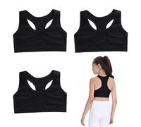FUIPVGI 3 Piezas Sujetador Niña Sujetador de Niña Algodón Top, Top Deportivo Niñas Sujetadors Deportivo Ropa Interior Sujetadors de Entrenamiento No Acolchado para Niñas 8 a 14 años (Negro)