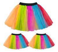 FUIPVGI 3 Piezas Tutú de Neón de Los Años 80, Falda Tutú de Tul de 3 Capas, Disfraz de Discoteca Fiesta, Tutú de Neón, Falda de Tul de Los, Disfraz de Fiesta de Carnaval de Halloween (Arco Iris)