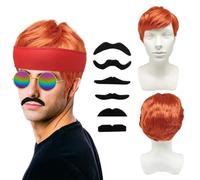 FUIPVGI 4 pelucas de jengibre con gafas de sol, diadema para barba, peluca de rock naranja para hombre, disfraz de los años 60, 70, 80, accesorios de fiesta punk y carnaval