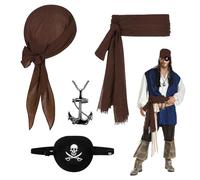 FUIPVGI 4 Piezas Accesorios de Disfraz Pirata para Mujer y Hombre, Cinturón y Bandana, Parche y Collar, Juego de Rol para Halloween y Carnaval