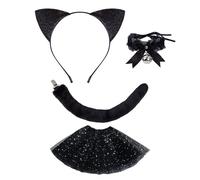 FUIPVGI 4 Piezas Diadema Orejas de Gato Niña, Diadema Orejas de Gato, Diadema con Orejas, Diadema Temática Halloween Cumpleaños Regalo,para Disfraz de Carnaval,Cosplay decoración(Negro)