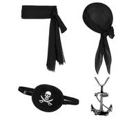 FUIPVGI 4 Piezas Disfraz de Capitán Pirata, Accesorios para Fiesta de Halloween, Cinturón y Pañuelo para Niños y Adultos (Negro)