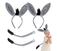 FUIPVGI 4 Piezas Set de Accesorios Disfraz de Burro, Conjunto disfraces animales, Orejas Cola de Burro, Animal Burro Disfraces Accesorios, para Halloween Carnaval Pascua Día Mundial del Libro(Gris)