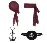FUIPVGI 4 Piezas Set de Accesorios Pirata,Capitán Pirata Cinturón Medieval Bandana,Cadena Colgante de Ancla con Parche en el Ojo,Accesorios para Disfraces de Piratas de Halloween(Burdeos)
