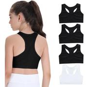 FUIPVGI 4 Piezas Sujetador de Niña Algodón Top, Top Deportivo Niña Sujetador Deportivo Ropa Interior Sujetadors de Entrenamiento No Acolchado para Niñas 8 a 14 años(3Negro, 1Blanco)