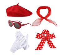 FUIPVGI 5 Piezas 50's Costume Accessories Set, 50s Accesorios Mujer Retro, Boina Rojiza, Gafas de Sol, Bufanda, Guantes, Años 50 Accesorios de Disfraces para Halloween Cosplay Carnaval