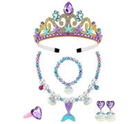 FUIPVGI 6 Piezas Conjunto Corona Sirena, Corona, Pendientes, Collar, Anillo, Pulsera, Niña Set de Joyas Sirena, Sirenita Princesa Accesorios, para Fiesta de Carnaval Halloween Cumpleaños (6 Piezas)