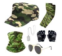 FUIPVGI 6 Piezas Halloween Disfraz Militar, Army Cosplay Accesorios de TáCtica Piloto Soldados, con mangas, Sombrero, Placa de Identificación, Gafas de Sol, guantes y pañuelo para la cara (Camuflaje)