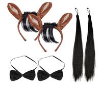 FUIPVGI 6 Piezas Orejas de Caballo en Diadema y Cola, pajarita, Diadema Navideña, Conjunto de Disfraz de Cuernos de Toro, Disfraz de Animal Set para niños y niñas,Halloween la Fiesta la Granja(Marrón)
