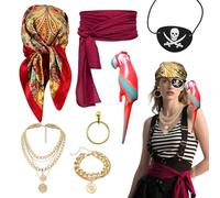 FUIPVGI 7 Piezas Accesorios Disfraz Pirata Disfraz Pirata Mujer, Accesorios para Disfraces de Piratas Disfraz Capitán Pirata, Disfraces de Piratas para Adultos Halloween Carnaval Cosplay (7pcs)