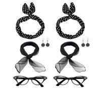 FUIPVGI 8 Piezas Años 50 Accesorios de Disfraz, 50‘s Disfraz Kit, 1950 Rockabilly Lunares Bandana Bufanda Pendientes Gafas de Ojo de Gato Disfraces Mujer Carnaval Retro Fiesta (Negro)