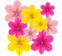 FUIPVGI 9 Piezas Papel Abanico Abanicos de Papel Decoración Colgante Guirnalda Rosa Amarillo Flores Decoración de Fiesta Decoración de Aula Abanicos para Juego Boda Cumpleaños de Mesa