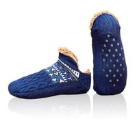 FUIPVGI Calcetines Antideslizantes para Mujeres y Hombres, Calcetines de Punto Gruesos con Forro polar, Zapatillas Calcetines por Casa Calcetines Tipo Pantuflas de Invierno (Azul Marino)
