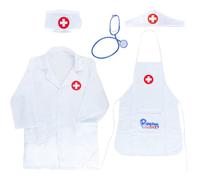 FUIPVGI Disfraz de médico de 5 piezas para niños, conjunto de médico para niñas y niños, abrigo de laboratorio con gorra, estetoscopio de plástico para juegos de rol, Halloween, fiesta de cosplay
