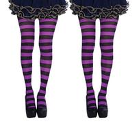 FUIPVGI Medias Opacas a Rayas Coloridas para Bruja - Medias de Fiesta para Mujer, Actuación, Baile, Halloween, Cosplay (Púrpura, Negro)
