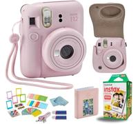 Fujifilm Cámara instantánea Mini 12 instantáneas + paquete de accesorios BluebirdSales y funda personalizada compatible + mini álbum de fotos Fuji Instant (20 disparos) de diseño (60 bolsillos) (rosa