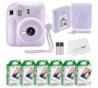 Fujifilm Instax Mini 12 - Cámara instantánea con Funda, 60 Impresiones Fujifilm Impresas, calcomanías Decorativas, Marcos, álbum de Fotos y más Accesorios (Morado Lila)