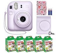 Fujifilm Instax Mini 12 cámara instantánea Lila púrpura + Paquete de Accesorios MiniMate y Funda Personalizada Compatible + Fuji Instax Film Value Pack (50 Hojas) Flamingo Designer Photo Album