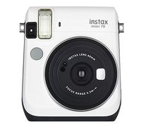 Fujifilm Instax Mini 70 - Cámara Analógica Instantánea (ISO 800, 0.37X, 60 mm, 1:12.7, Flash Automático, Modo Autorretrato, Exposición Automática, Temporizador, Modo Macro), Blanco Luna
