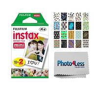 Fujifilm Instax Mini Instant Film (20 Exposiciones) + 20 marcos de pegatinas para Fuji Instax Prints + Photo4Less paño de limpieza - Deluxe Accessory Bundle