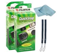 Fujifilm QuickSnap Flash 400 - Cámara desechable de 35 mm, 1 paquete, correa de mano, álbum de fotos BluebirdSales negro y paño de microfibra