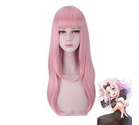 Fujiwara Chika 55cm Pink Long Curls Wig Anime Kaguya-Sama: Love Is War Hair resistente al calor Cosplay Disfraz Pelucas + Peluca Cap